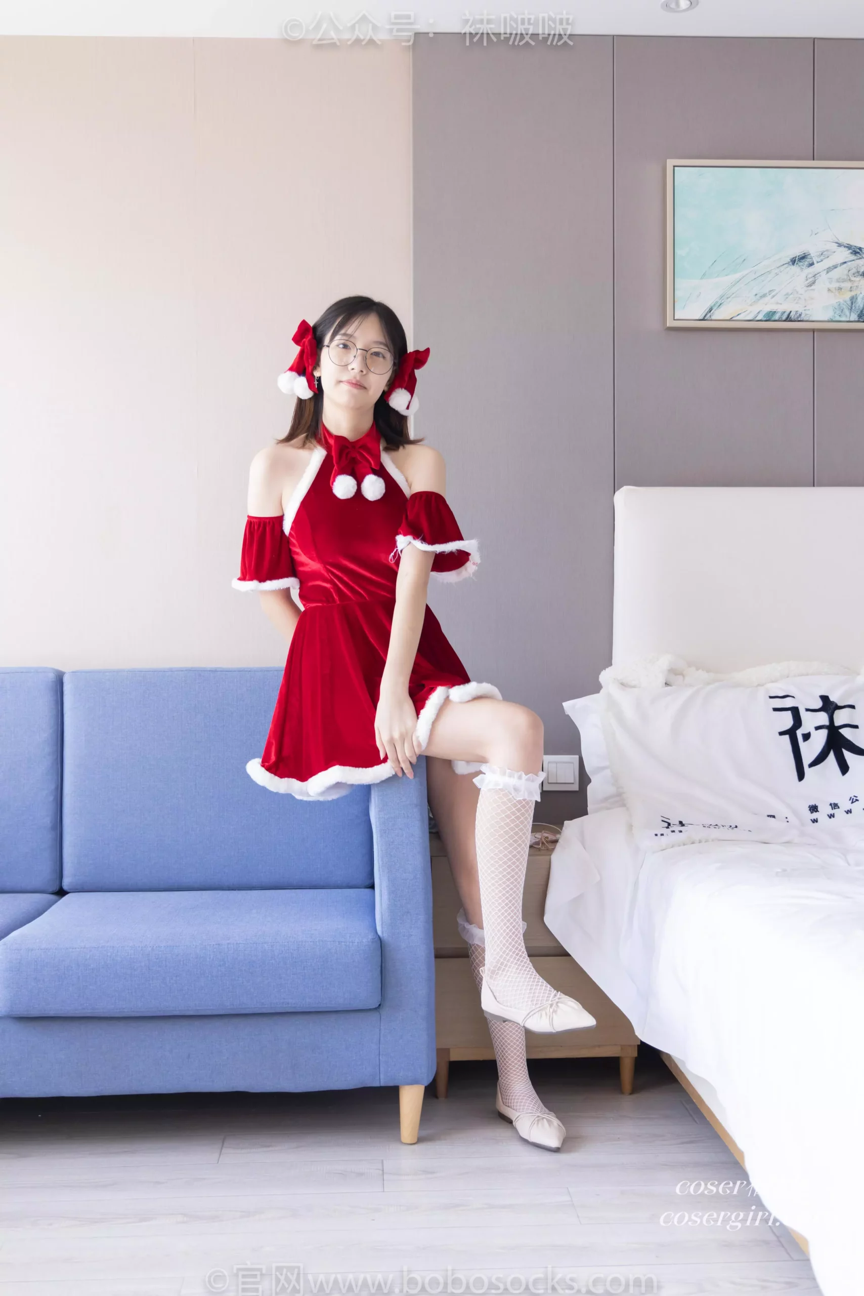 BoBoSocks袜啵啵 NO.043 小甜豆-圣诞服、平底鞋、高跟鞋、白色渔网袜